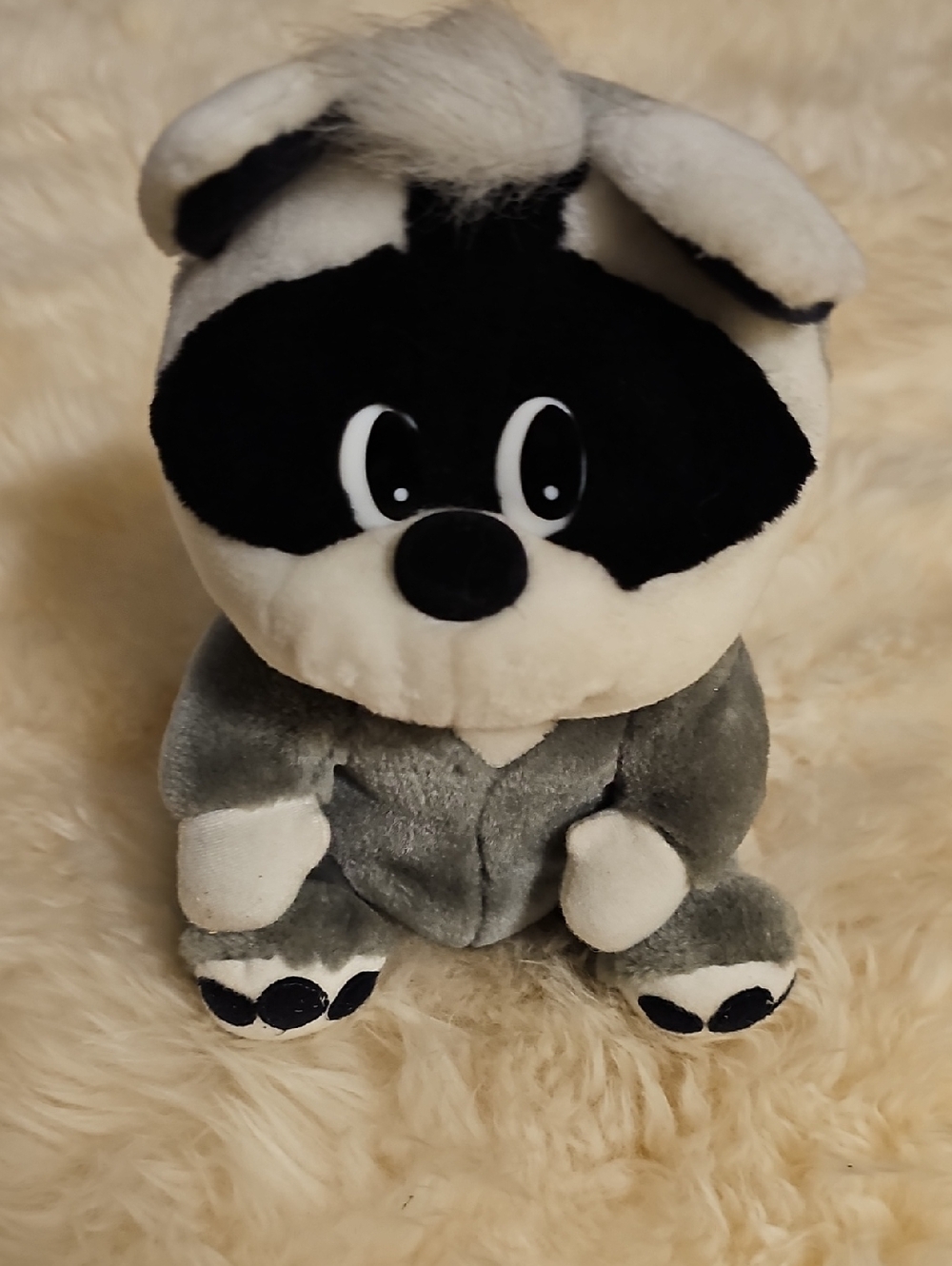Gray and White Plush Raccoon Stuffed Animal - Soft Cuddly Toy